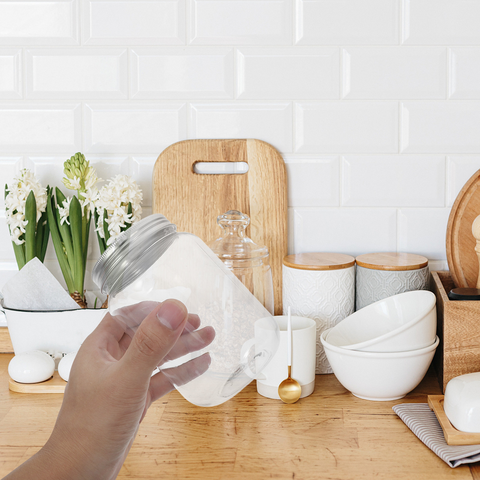 Food Storage With Lids - 4 adet şeffaf plastik kavanozlar mutfak