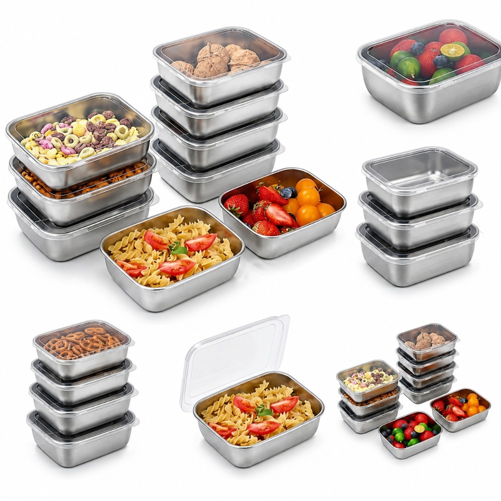 Food Storage Metal Box - 6 Adet Paslanmaz Çelik Gıda Saklama