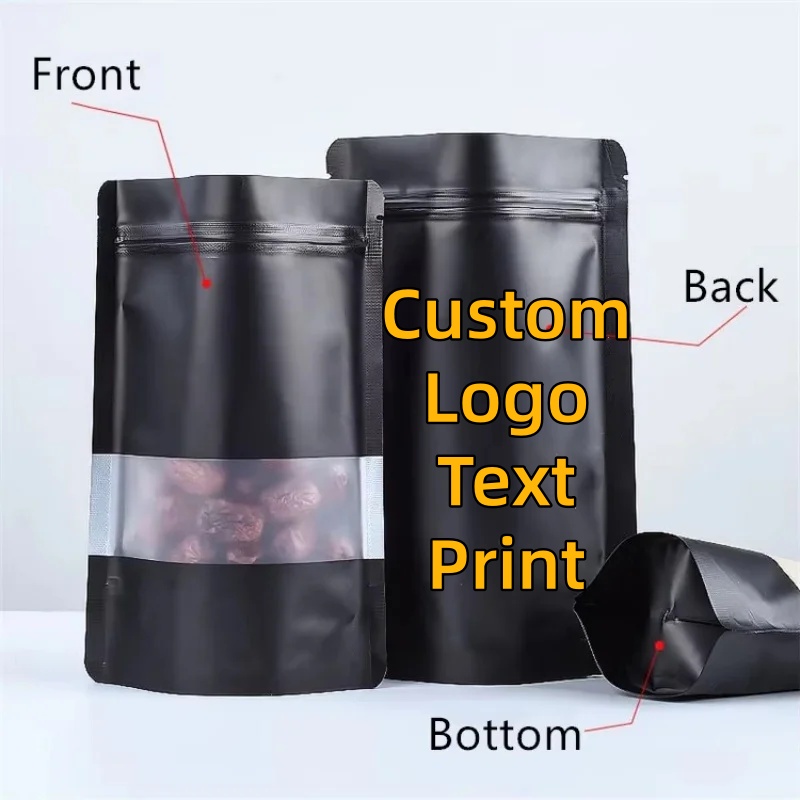 Food Storage Zipper - 100 adet Stand-up mat siyah alüminyum