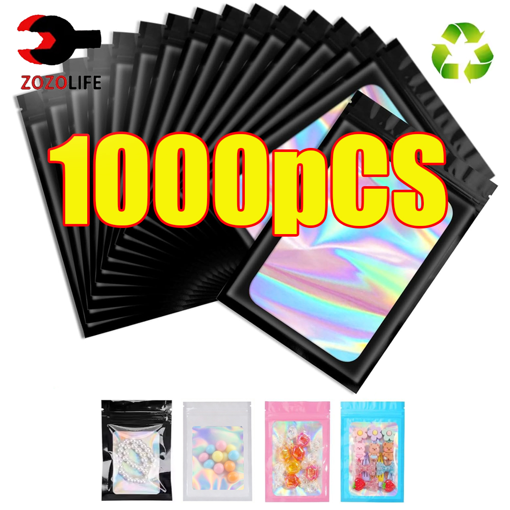 Food Storage Zipper - 10-1000 Adet Holografik Kilitli Poşet Siyah